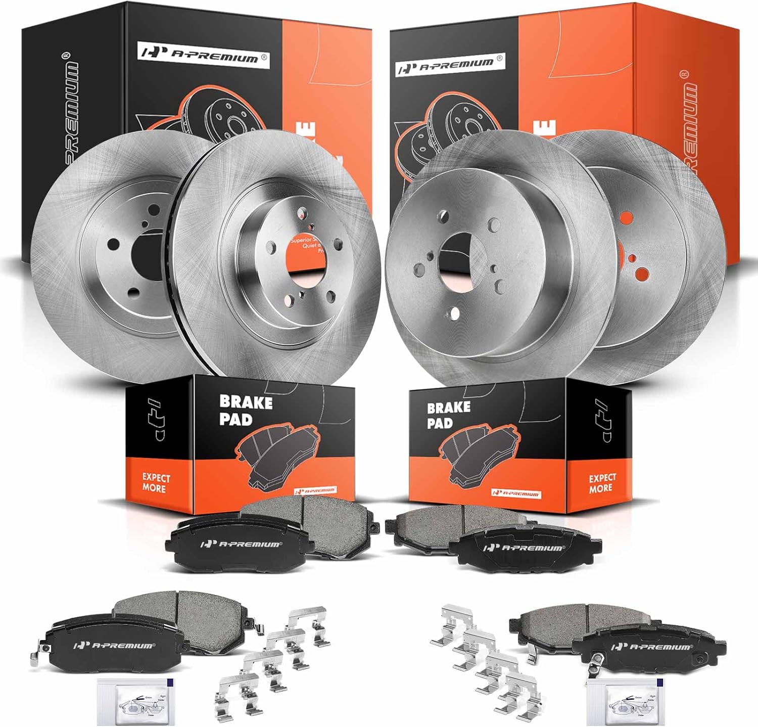 A-Premium Front Vented & Rear Solid Disc Brake Rotors + Ceramic Pads Kit Compatible with Select Subaru Models - Legacy 2006-2009, Outback 2005-2009, 12-PC Set