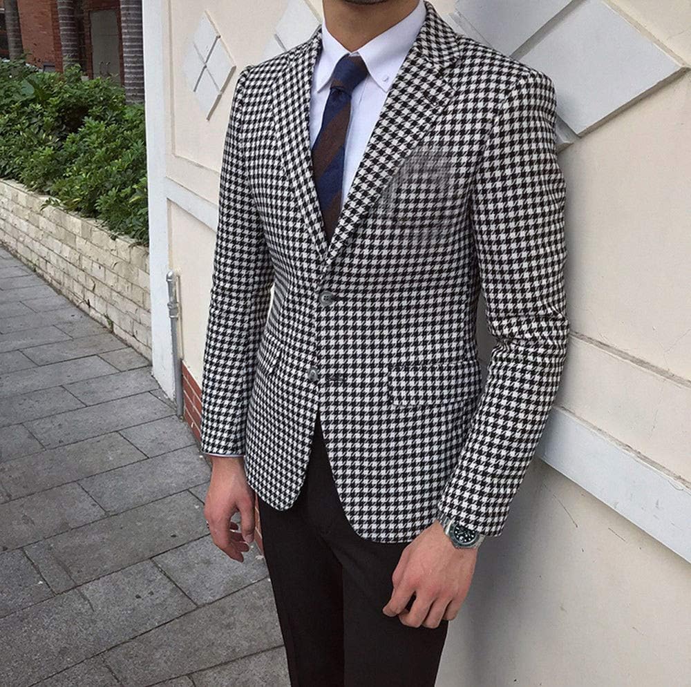 Premium Houndstooth Dogstooth Plaid Slim Fit Tuxedo Prom Wedding Groom Suits Jacket Blazer