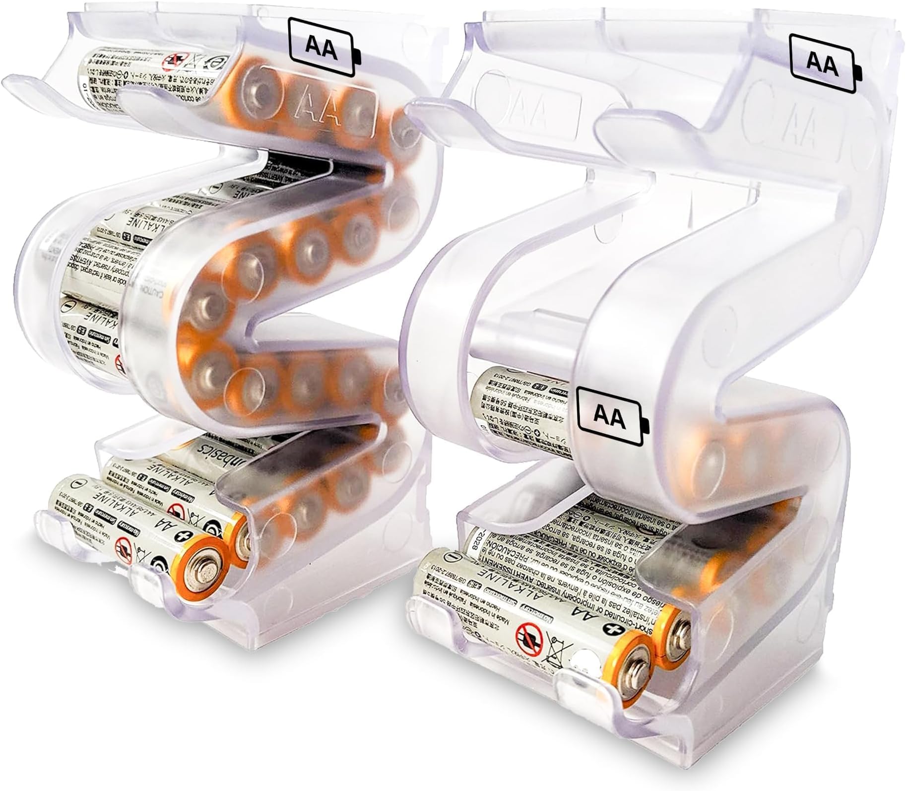 Battery Ladder Organizer Case for AA Batteries - Stackable or Mounted Vertical Storage Battery Dispenser for Home, Garage, & Workshop (2-Pack, Holds 40 AA Batteries Total)