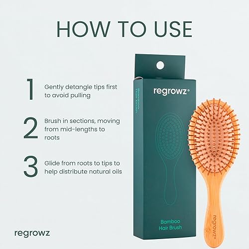 Miniatura 5 de Regrowz Cepillo de pelo de paleta de bambú para mujeres y hombres, cepillo de madera natural para desenredar el cabello y reducir la rotura del