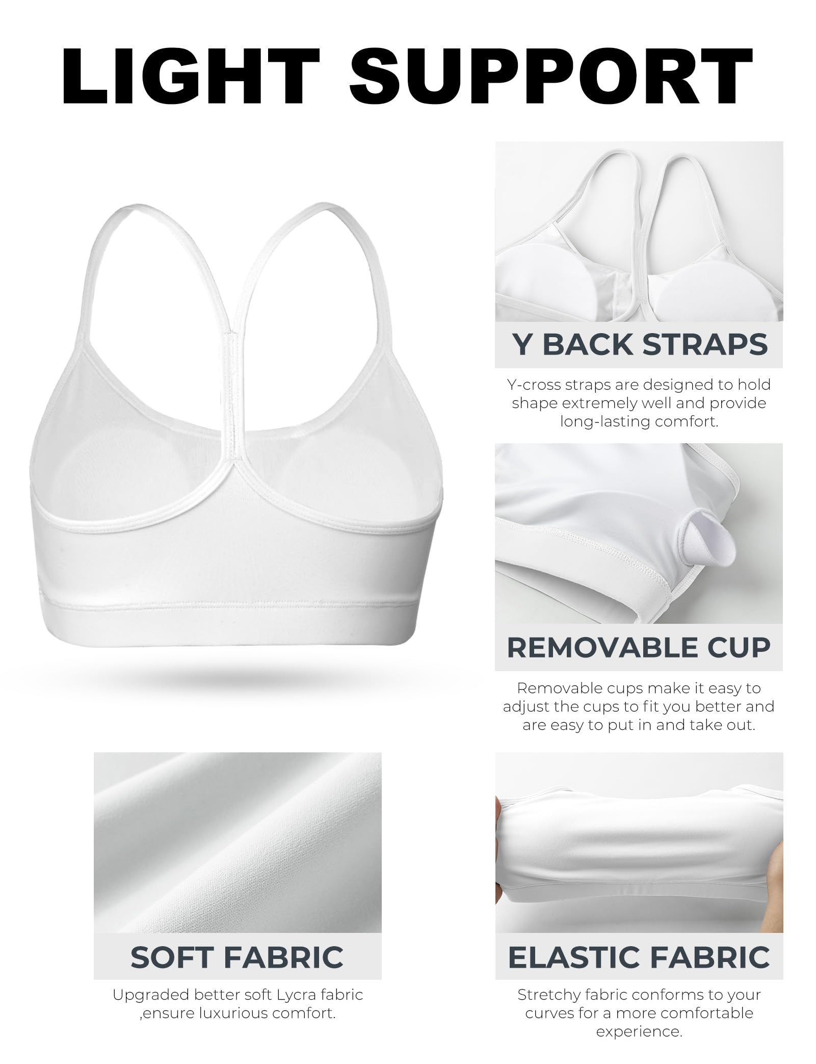 Buauty Lot de 2 soutiens-gorge de sport dos en Y pour femme, soutien-gorge rembourré à faible impact, dos nageur, bretelles spaghetti, haut d'entraînement pour femme, 2P-Noir+Blanc, Taille XS