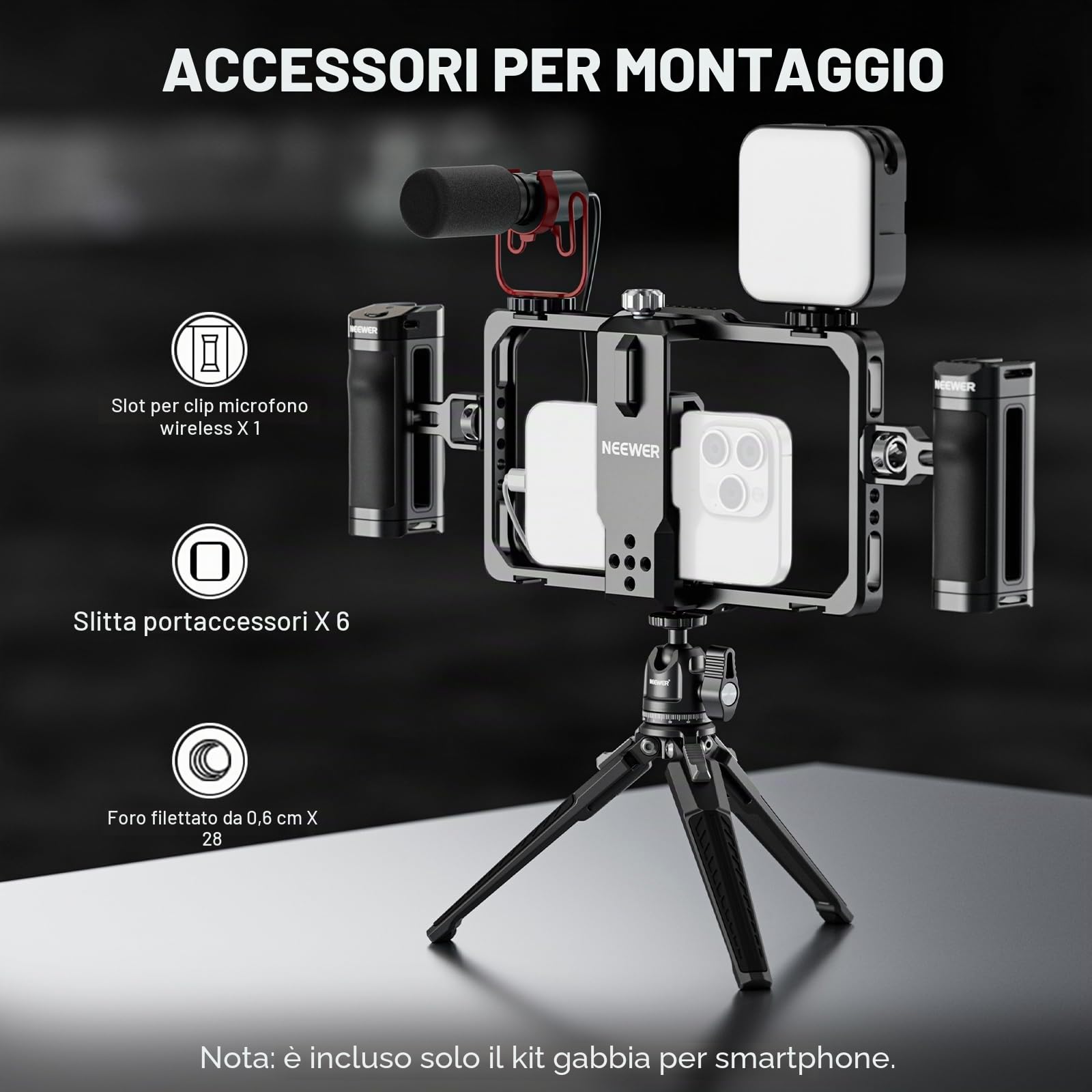 NEEWER Gabbia Telefono Rig Video Universale e Maniglia Laterale con Scatto Bluetooth, Stabilizzatore Smartphone per Registrazione Video Compatibile con iPhone 15 Pro Max 15 Pro Galaxy S24 Ultra,PA009E