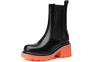 Chelsea Boots Lug Sole Platform Mid Calf Boots Elastic Slip on Boots...