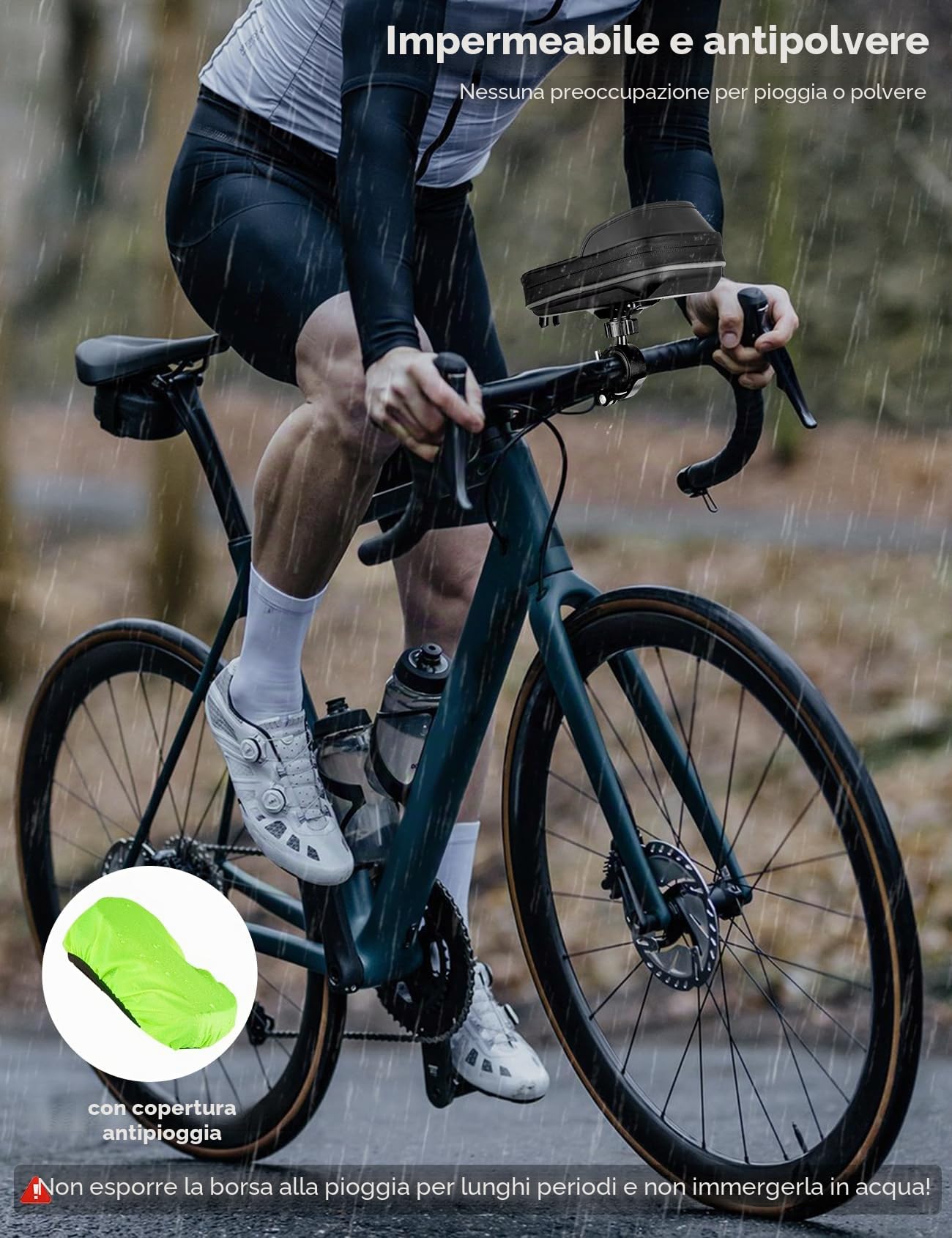Vitalismo Borsa da Manubrio Bici, Porta Cellulare Bici Moto Impermeabile con Parapioggia Porta Telefono Bici MTB Monopattino Rotazione 360 Touch Screen, Borsa Bici per Telefono Sotto i 7 Pollici