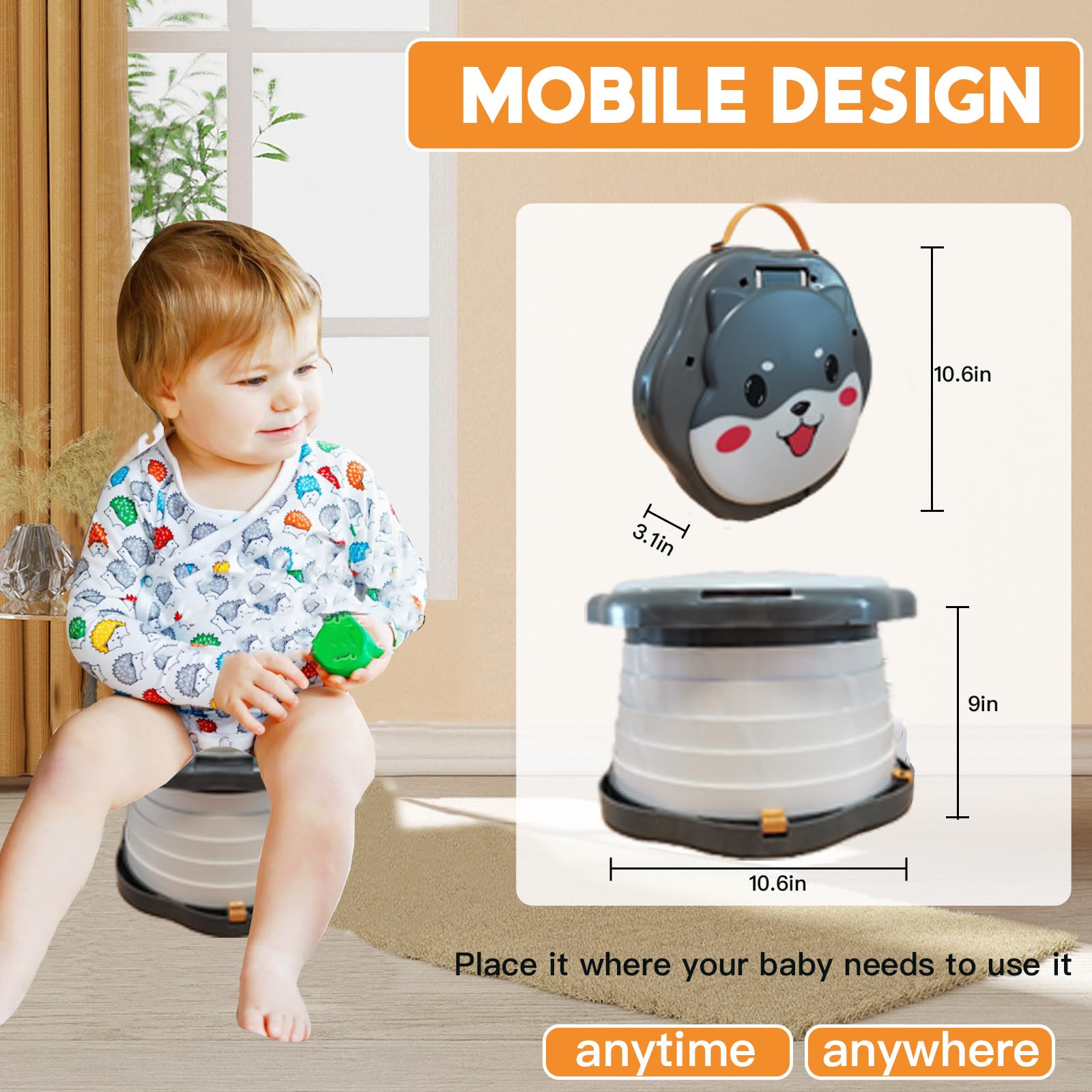 SunnySmile Orinal de viaje para niños pequeños, orinal portátil para niños, orinal plegable de viaje, para viajes, camping, parque, interior/exterior, con 75 bolsas desechables, diseño de dibujos