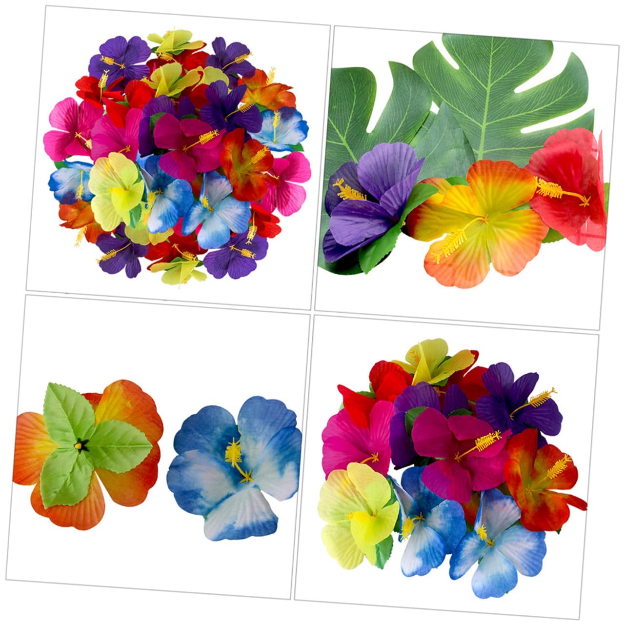 Hawaii Kunstblumen und Verschiedene Anlässe für Zuhause Zufällige Farbe 72 Stück aus Stoff Tropische Blumendekoration und Fotorequisiten Kunstblumendekoration für Sommerfest