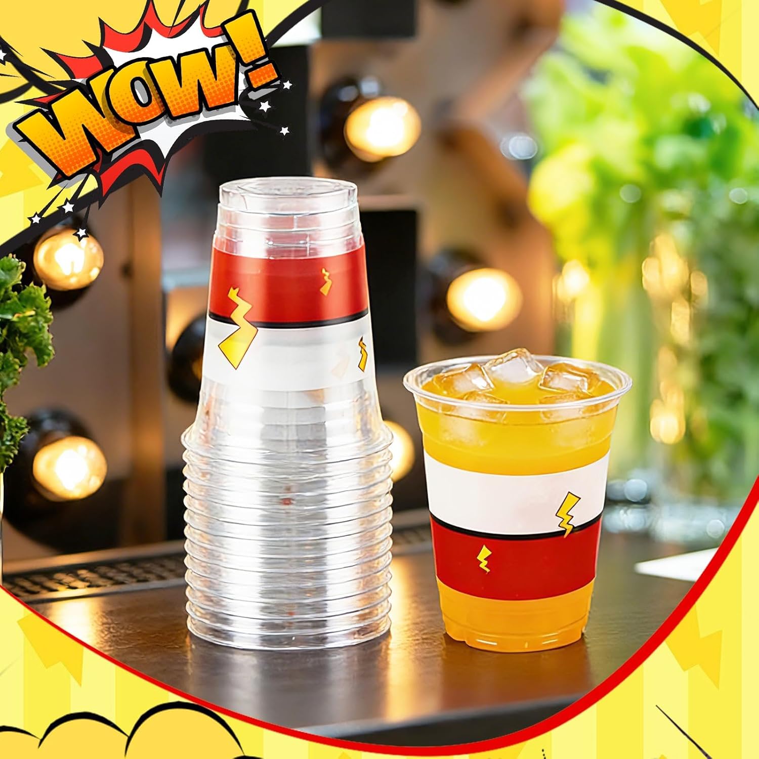 100 Pcs Cartoon Red White Plastic Birthday Party Cups, 12 Oz Clear Disposable Cups Set Coffee Wine Tea Drinks Container Home Cartoon Themed Holiday Party Favors Supplies Decoration
