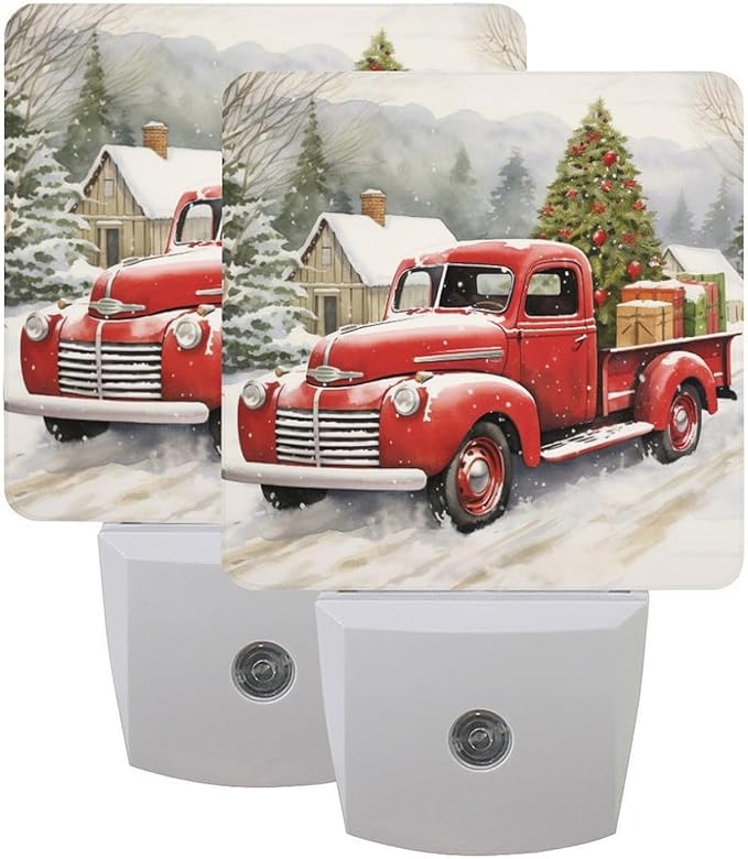 C.IOPMNU 2Pack Christmas Truck Night Light Plug-in, Xmas Nightlights Dusk to Dawn Smart Sensor Led Nightlight for Bedroom Bathroom Kitchen Hallway Stairs Energy Efficient Decor Desk Lamp