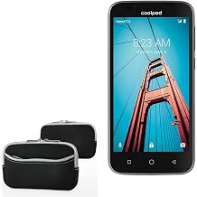BoxWave Case Compatible with Coolpad Defiant - SoftSuit with Pocket, Soft Pouch Neoprene Cover Sleeve Zipper Pocket - Jet Black with Grey Trim