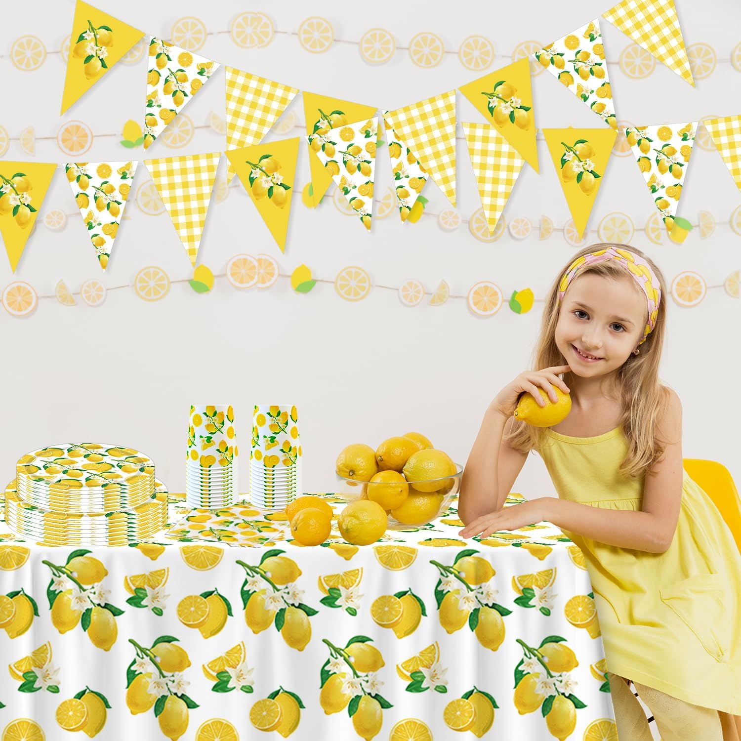 83 Pack Lemon Party Decorations Lemonade Themed Birthday Party Supplies Yellow Lemons Themed Tableware- Plate Napkins Banner for Lemonade Theme Birthday Wedding Shower Supplies Serves 20 - Image 5