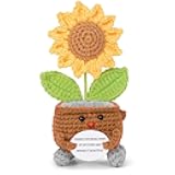RovyFota Handmade Crochet Sunflower Gift - Positive Sunflower Plush with Thanks Message - Cute Thank You Gift, Inspirational Present for Mom,Dad,Sister,Coworker, Nurse,Therapist (Thanks)