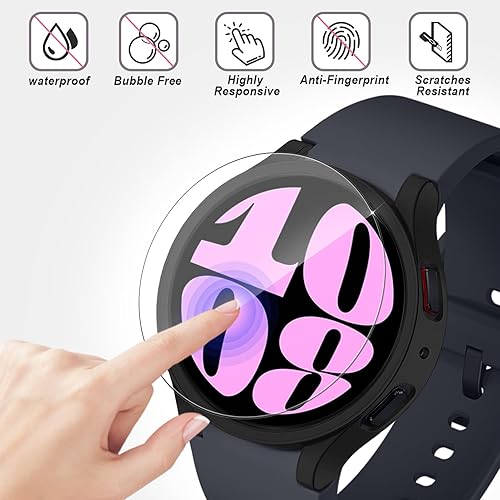 Miniatura 6 de Paquete de 4 + 4 protectores de pantalla para Samsung Galaxy Watch 6 de 1.772 pulgadas, película protectora de vidrio templado antivaho y