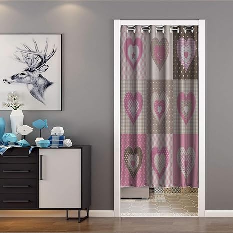 Amazon かわいい 間仕切り カーテン カントリースタイル イラストで9つのピンクの心のセット 保温 のれん ロング 目隠し 仕切り 冷気遮断 遮光 防音 シンプル 簡約混色 150cm幅 180cm丈 のれん オンライン通販