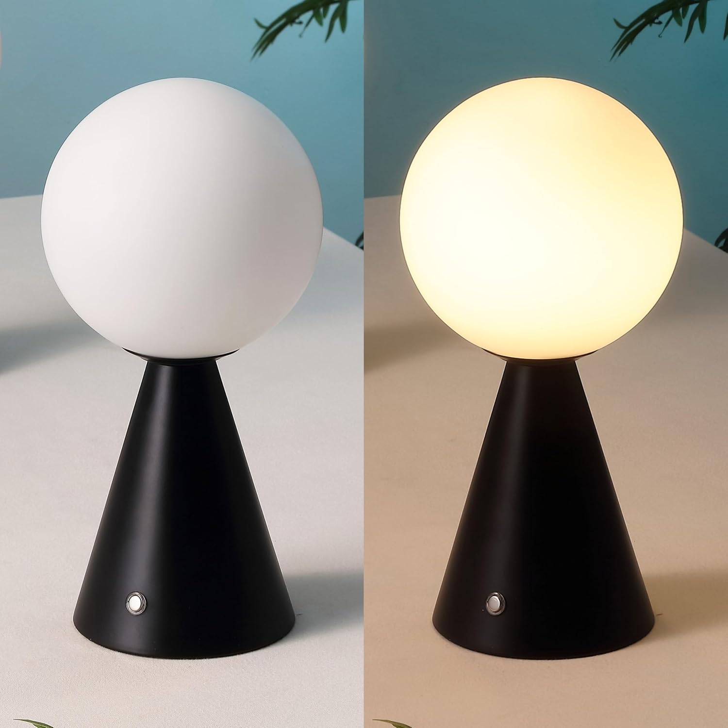 JONATHAN Y 11.75" Black Macie Modern Globe Cordless Table Lamp Set of 2, Rechargeable Dimmable Integrated LED Touch Sensor Bedside Lamp, White Frosted Glass Shade (JYL7159B-SET2)