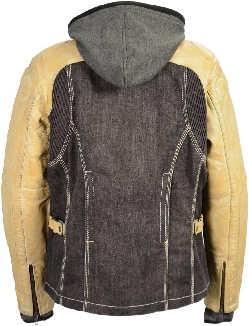 Milwaukee Leather MDL2005 Ladies Hooded Two Tone Black and Beige Denim and Leather Scuba Jacket