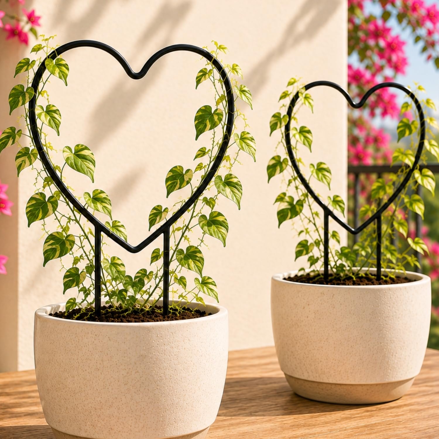 ecofynd 2 Pack Black Iron Garden Trellis for Climbing Plants | Rust Free Vine Plant Metal Support Wire with Black Coating | Holder Rack for Garden Stem Stalks Vines (Heart)