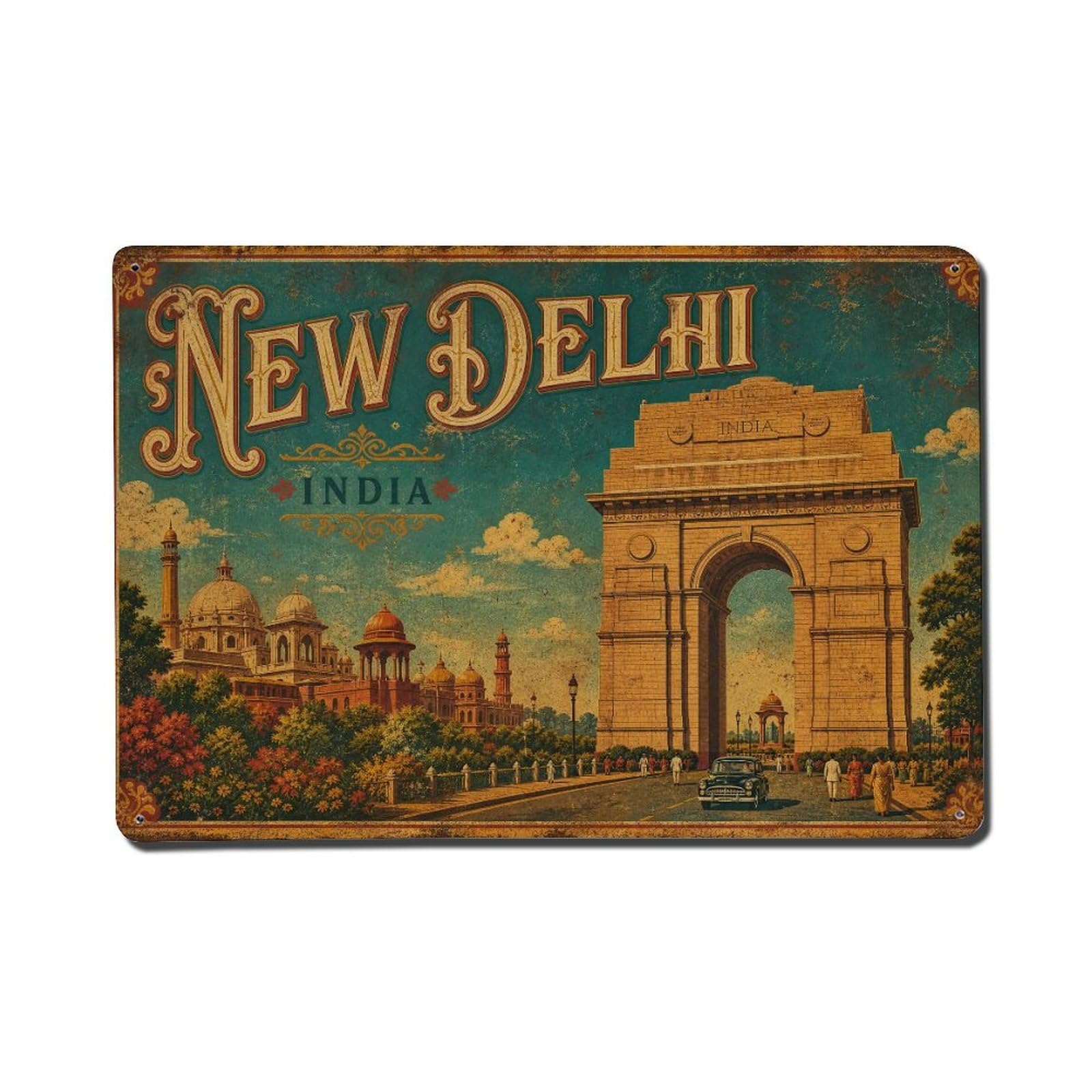 Huiyhb 8X12inch(20X30cm) Travel Retro India New Delhi Metal Tin Sign