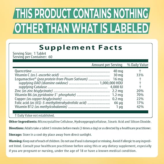 NATURDAO Plus DAO Enzyme 1,000,000 HDU per dose - Catalase Enzyme - 8 Cofactors and Adjuvants - Advanced Histamine Blocking Formula - Food Intolerance - 60 Extended Release Tablets