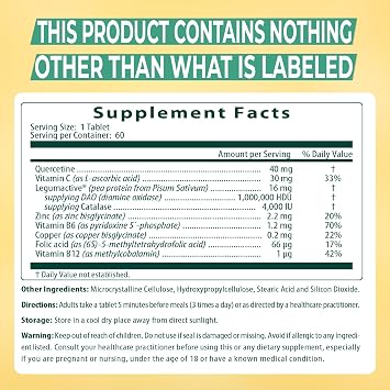 NATURDAO Plus DAO Enzyme 1,000,000 HDU per dose - Catalase Enzyme - 8 Cofactors and Adjuvants - Advanced Histamine Blocking Formula - Food Intolerance - 60 Extended Release Tablets