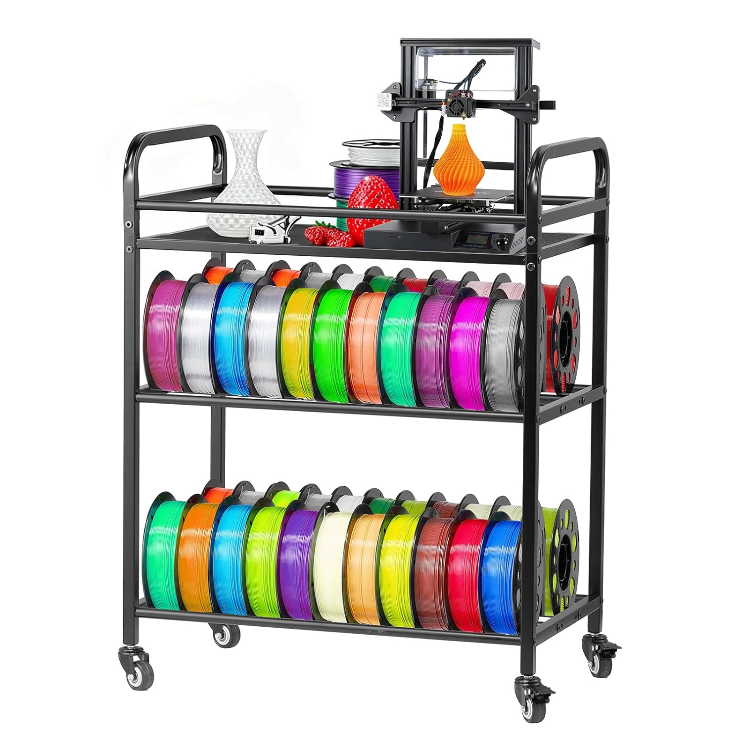 VEVOR 3D Printer Filament Storage Rack, 4 Tier Heavy Duty Storage Shelf, Rolling Filament Spool Holders Racks with Wheels, Filaments Organzied for 3D Printing Station, Office, Workshop (Shelf Only)