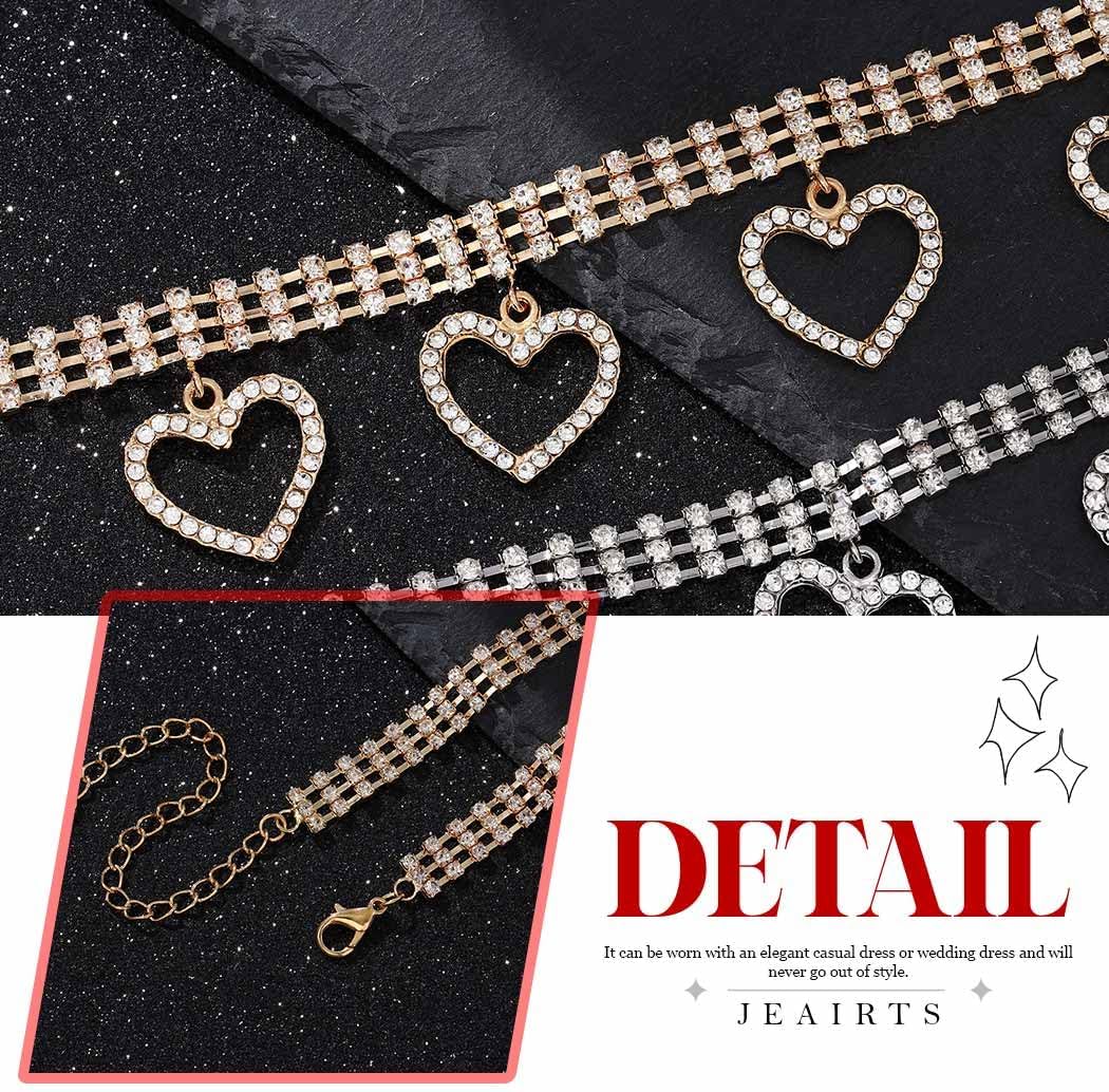 Jeairts Heart Necklace Gold Rhinestone Choker Sparkly Crystal Jewelry for Women - Image 6