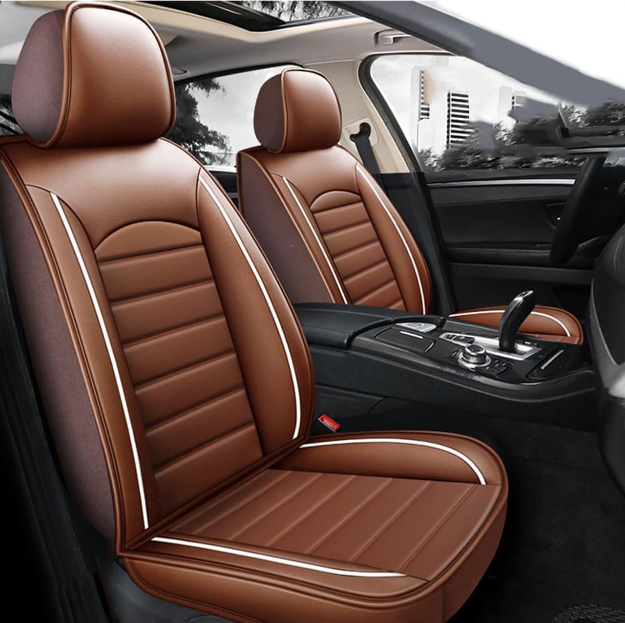 Autostoelhoezen voor VW Amarok Pickup 2009-2017, waterdicht leer, complete stoelen, beschermkussens, accessoires, 5-zits voor en achter,Coffee