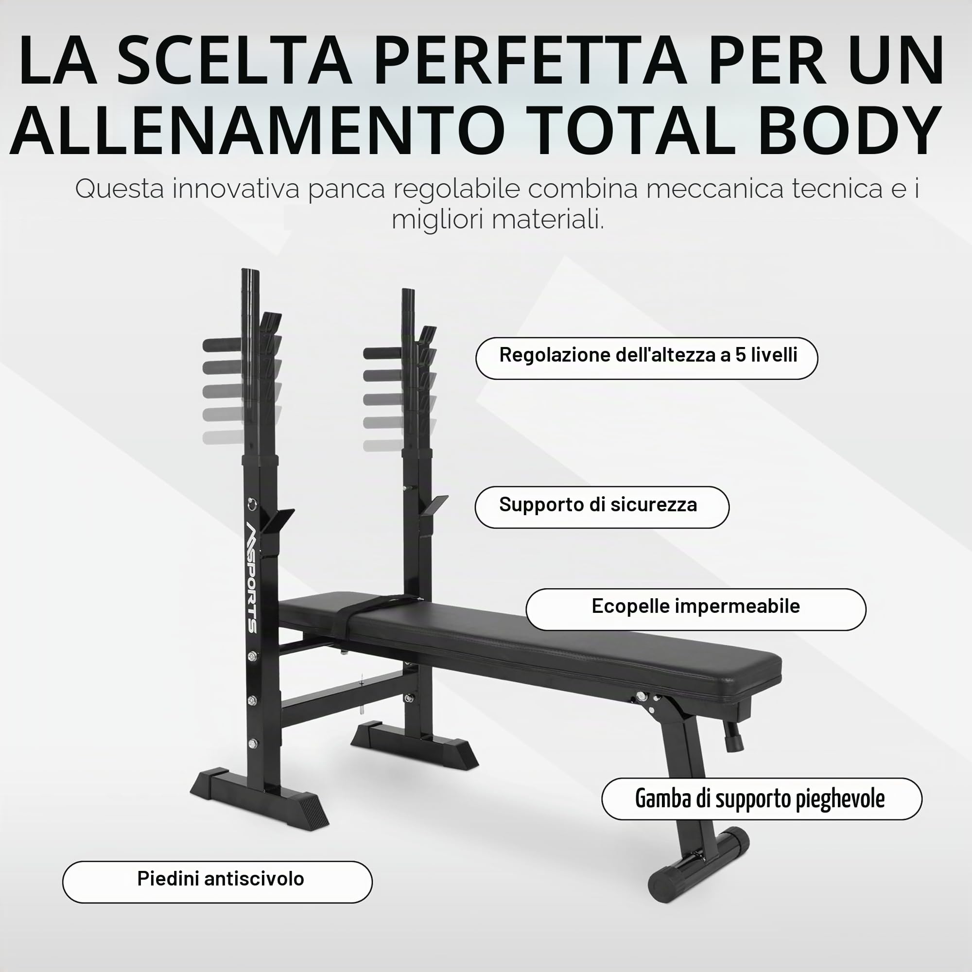 Panca Pesi professionale multifunzione pieghevole per bilancieri fino a 200 kg