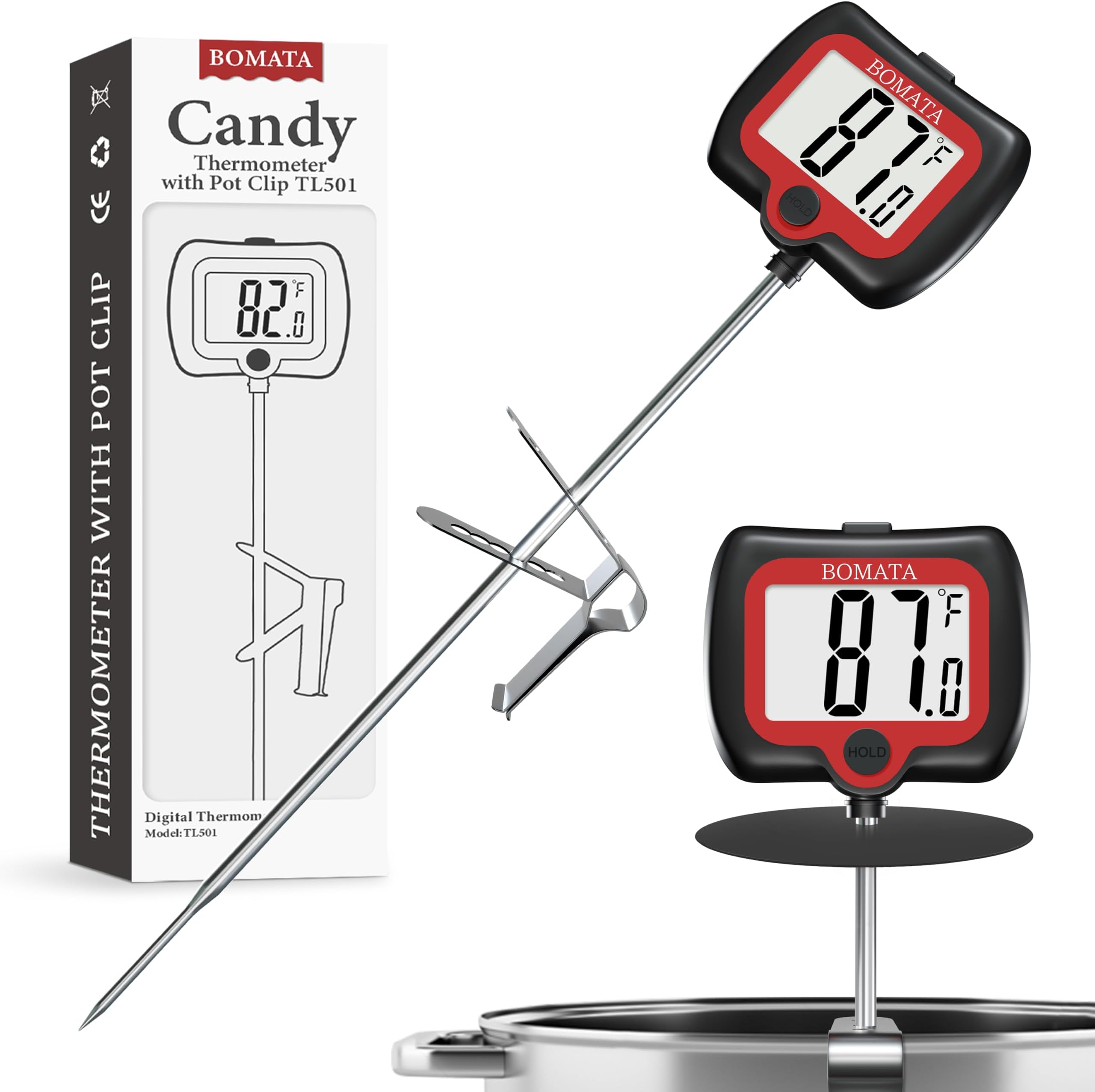 Digital Candy Thermometer with Pot Clip, Deep Fry Oil Thermometer with Rotatable Display & Long Probe, for Candy Candle Making, Cooking, Food, Liquids, Water, Sugar.. Black