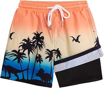 Boys Swim Trunks Bathing Suit Swim Shorts with Boxer Brief Liner Quick Dry Beach Swimsuit Compression