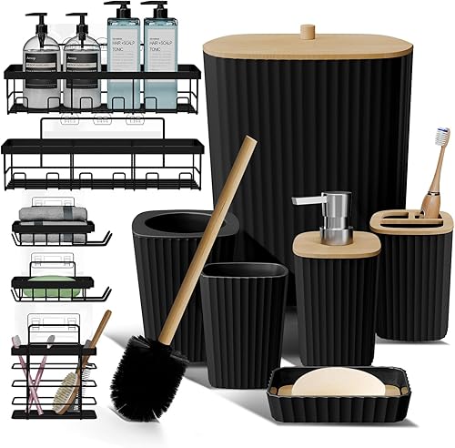 Miniatura 34 de Clara Clark Juego de Baño - Juego de Accesorios de Baño Verde Salvia, Juego de Accesorios de Baño de 6 Piezas, Juegos de Baño con Cepillo de Verde