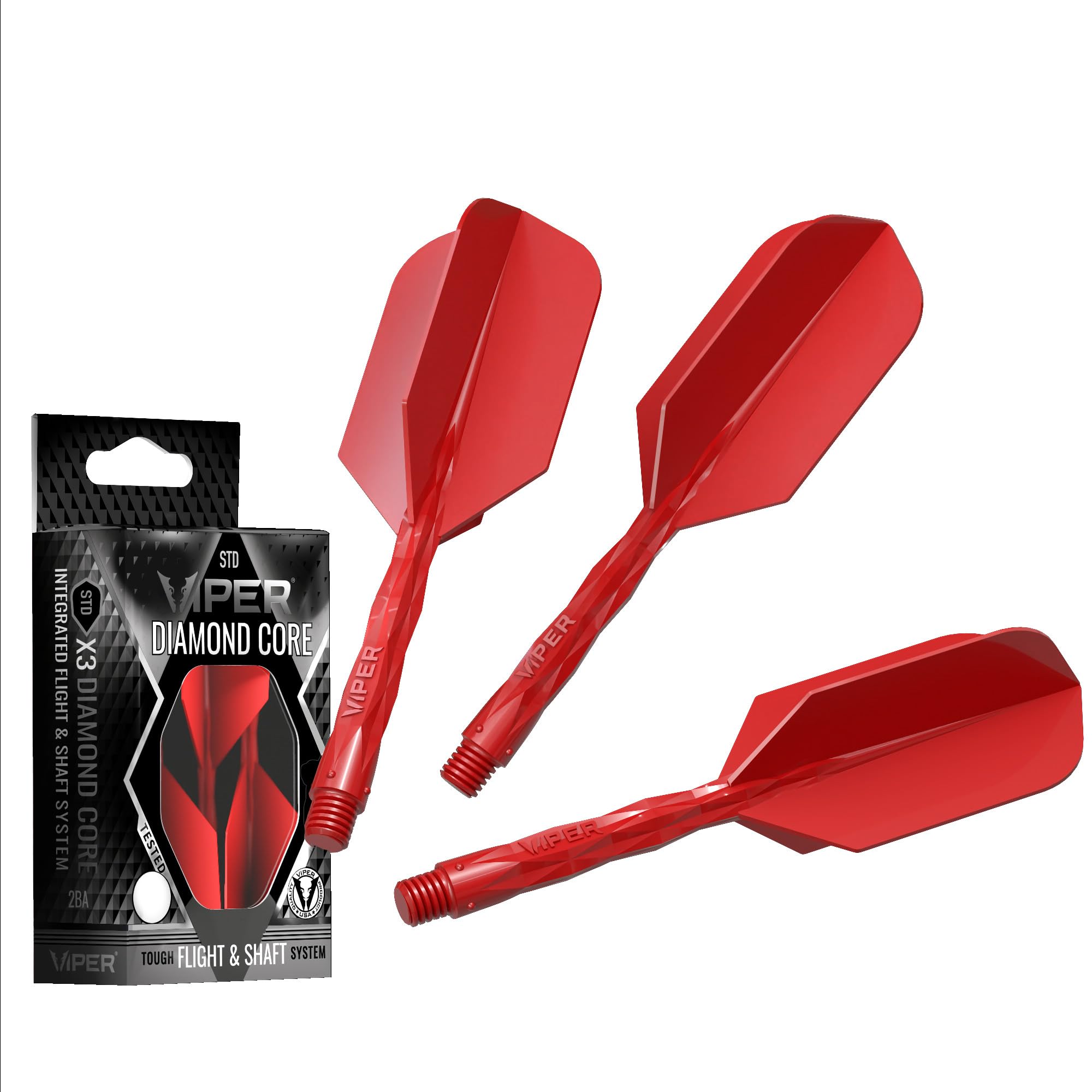 Viper Diamond Core Integrated Dart Flight & Shaft System - Precision Darting Accessory with Tough Polymers for Enhanced Performance, Set of 3, Medium Shaft, Slim Flight, Red