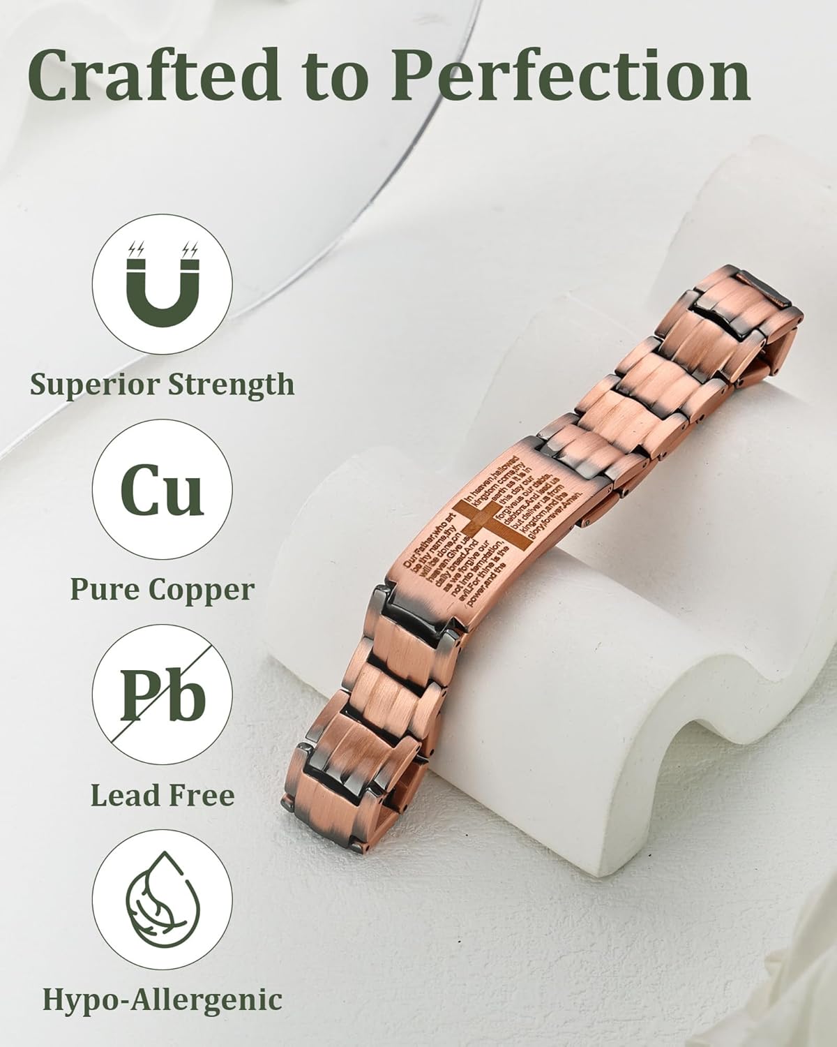 Fashtour Copper Cross Bracelet for Men - Ultra Strength Magnetic Mens Cross Jewelry Set - Adjustable Magnetic Bracelet with Sizing Tool Jewelry Box - Image 2