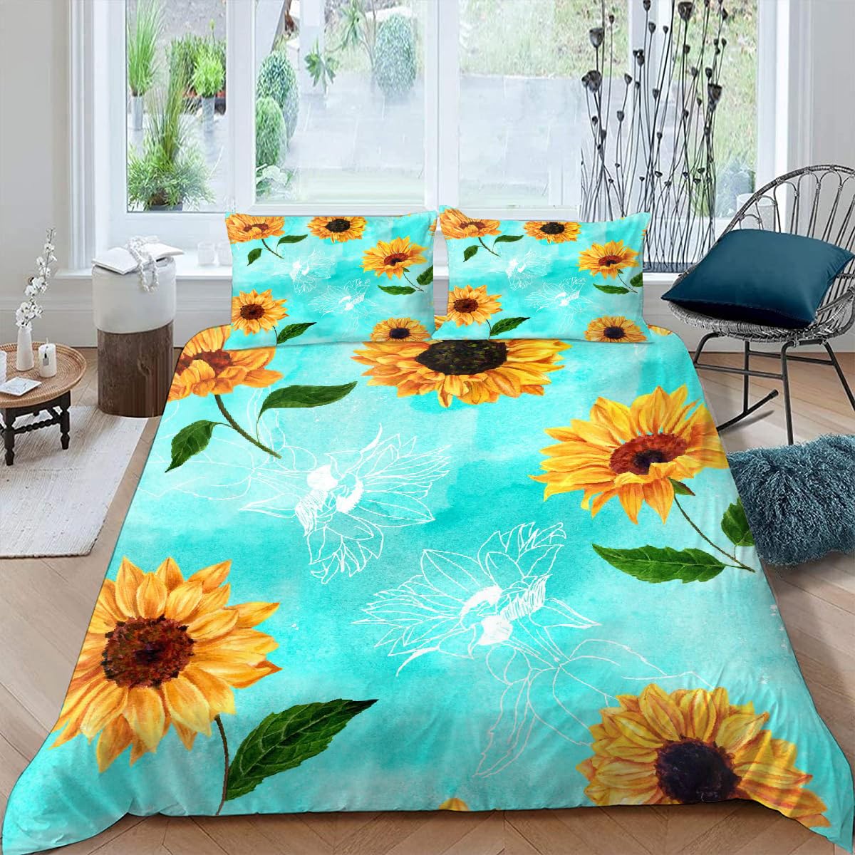 Parure de lit tournesol 220x240 pour une chambre parentale lumineuse au style vintage