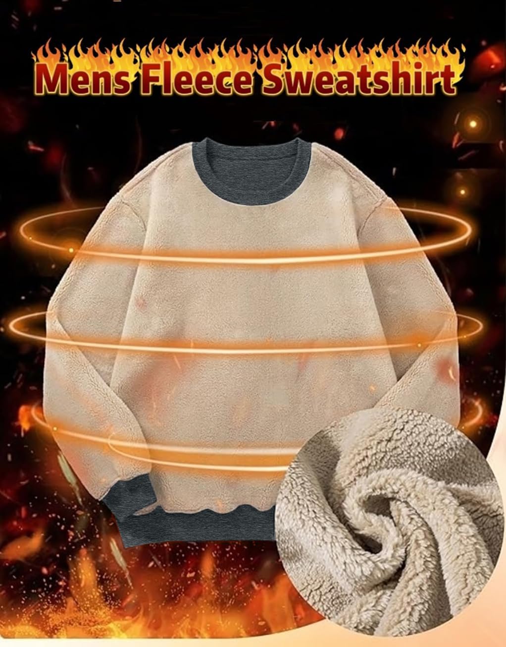 STICKON Mens Warm Sherpa Lined Sweatshirts Fleece Crewneck Sweater Winter Thermal Pullover with Kangaroo Pocket - Image 4