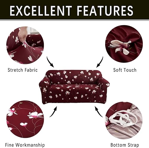 Miniatura 3 de Qubjus Funda elástica para sofá con estampado, una funda de cojín separada para sofás de 2 cojines, protector universal de muebles (mediano, flor