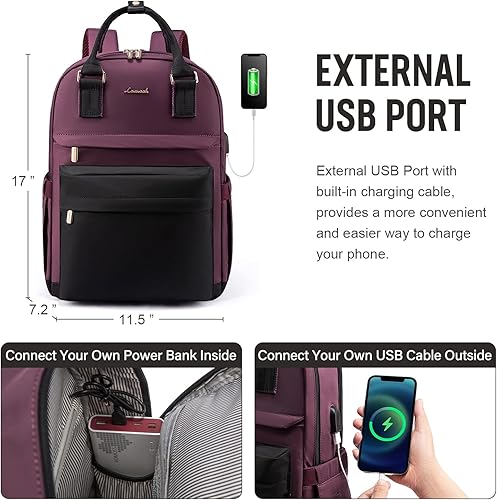 Miniatura 5 de LOVEVOOK Mochila para computadora portátil para mujeres y niñas, mochila impermeable de 15.6 pulgadas, mochila para computadora para estudiantes,