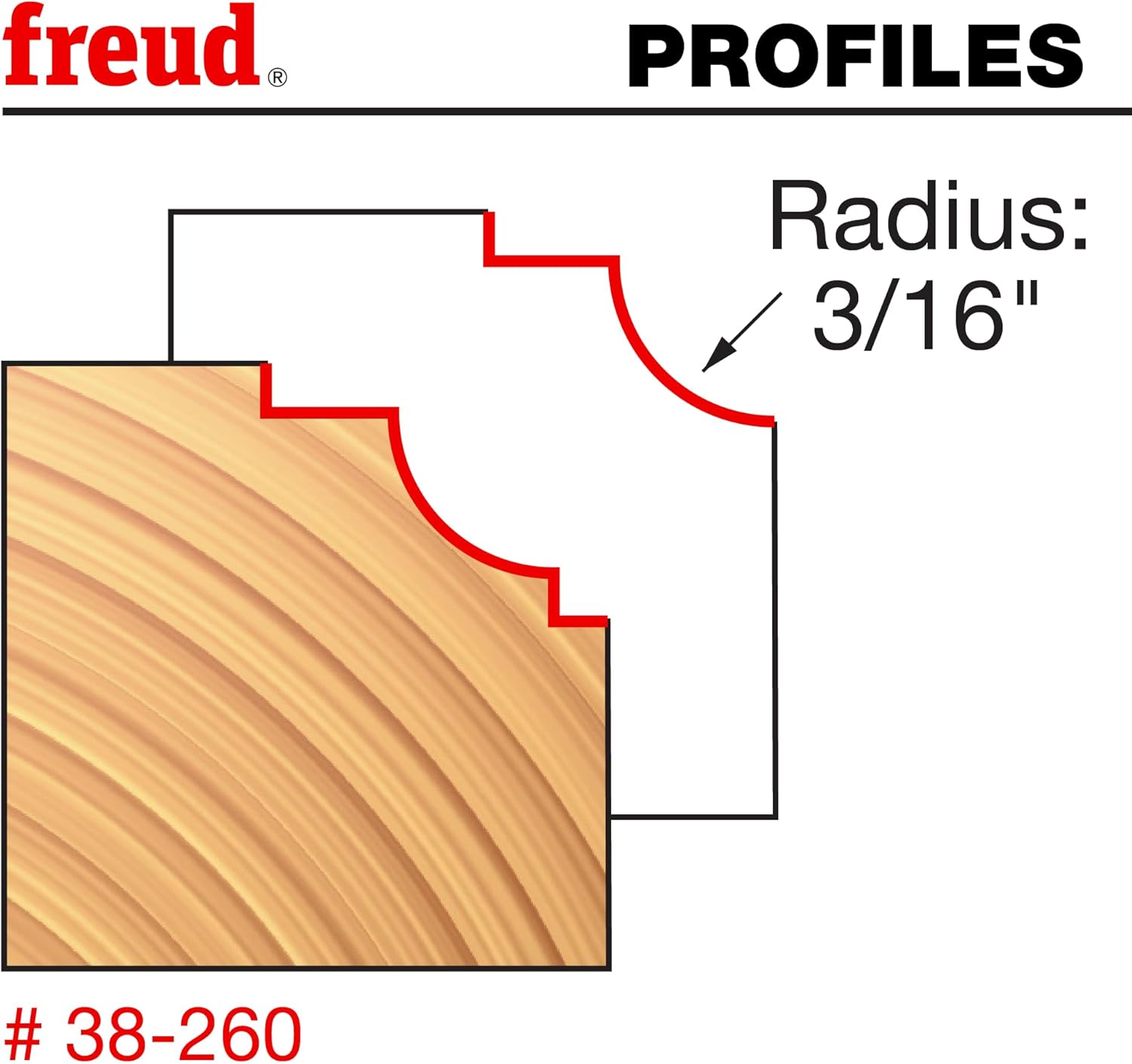 Freud 38-260: 3/16" Radius Classical Cove Bit with 1/2" Shank