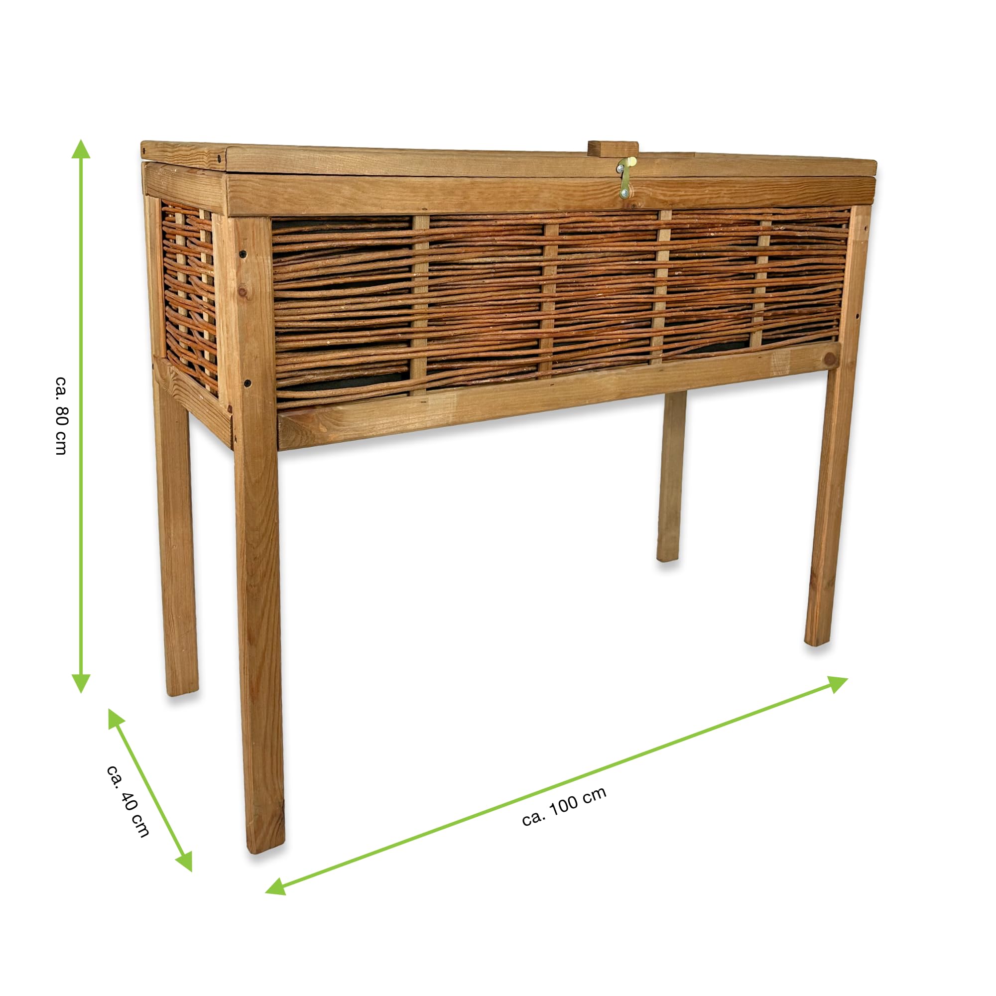 gartenetage Weidenhochbeet 100x40x80 cm – Hochbeet aus lasiertem Fichtenholz mit geflochtenen Weidenelementen, Polycarbonat-Abdeckung, Pflanzvlies – Ideal für Balkon, Terrasse & Garten