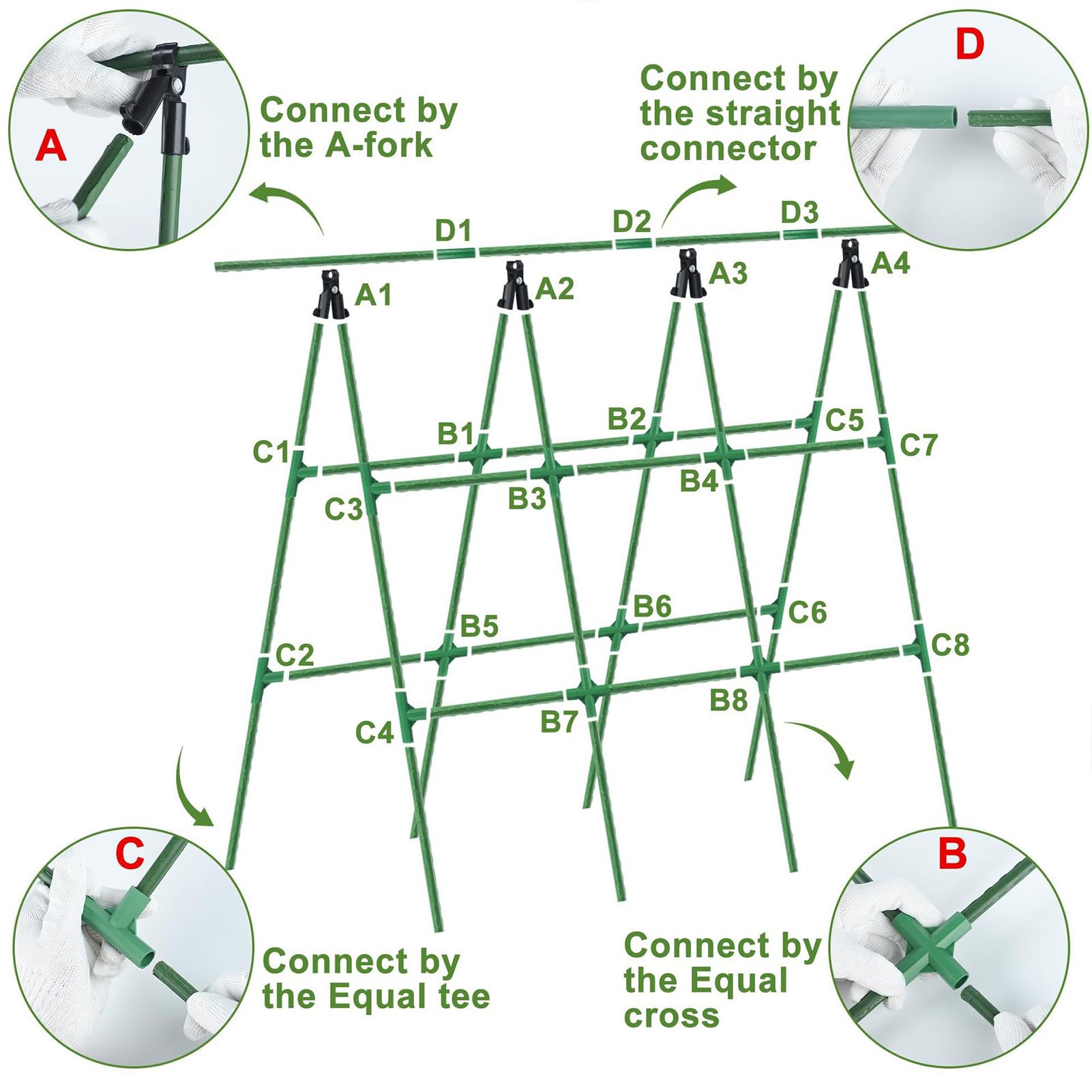 Treillis de – Cage de support pour | Treillis à cadre en A | Structure robuste de 122 cm pour le jardinage surélevé, piquets amovibles pour fruits de vigne, courgettes, courges