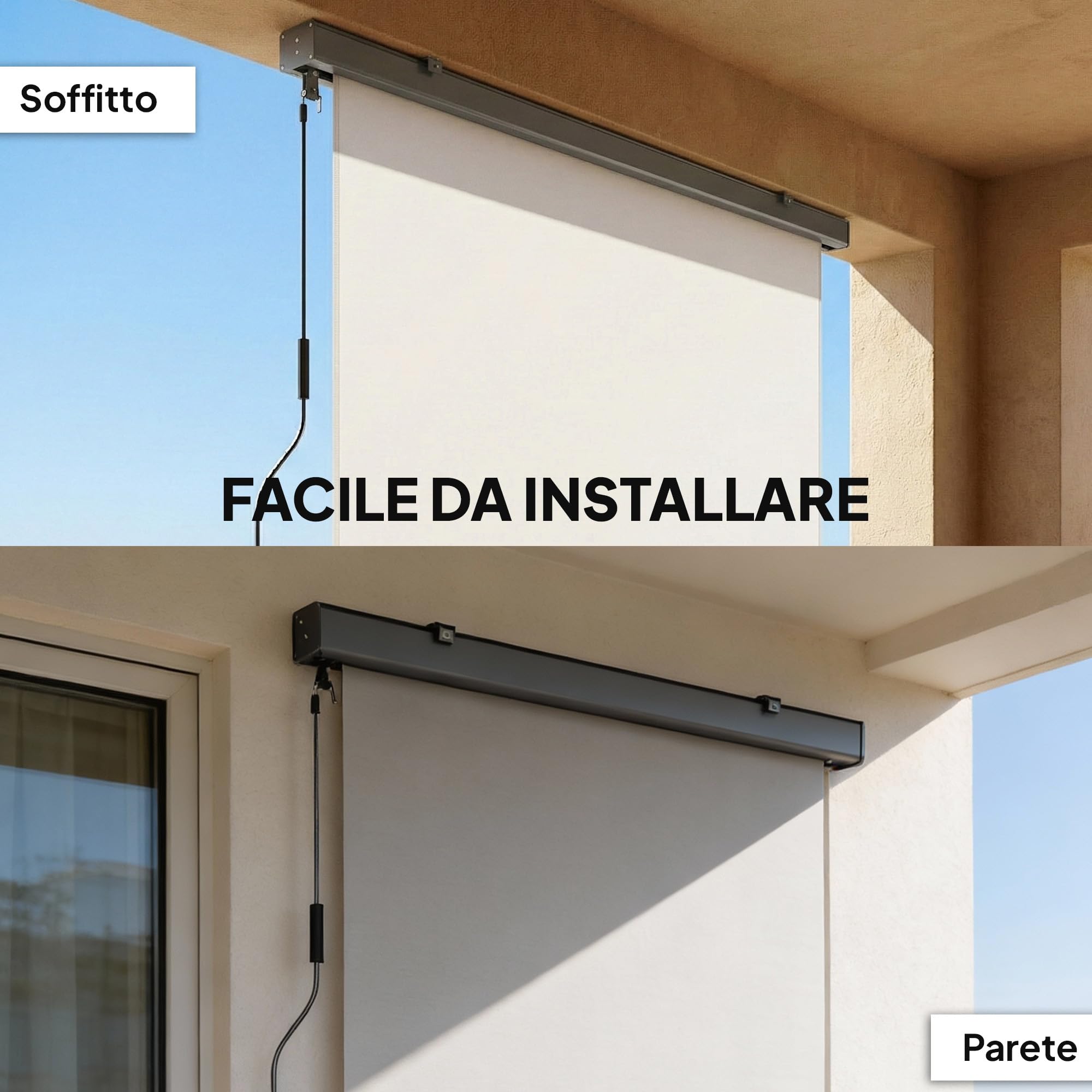 Outsunny Tenda a Rullo Avvolgibile da Esterno Anti-UV con Cassetta in Alluminio e Manovella, Tenda da Sole in Poliestere, 250x160 cm, Bianco Crema