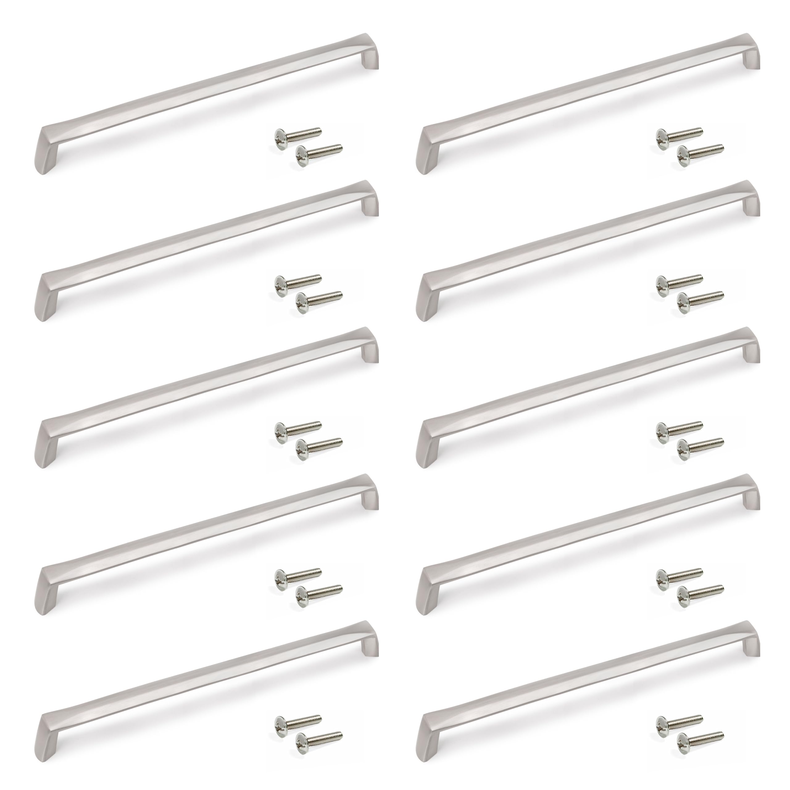 Emuca - Lot of 10 Furniture Handles, L206mm, 192mm Interaxis, Zamak, Satin Finished Nickel - Image 2