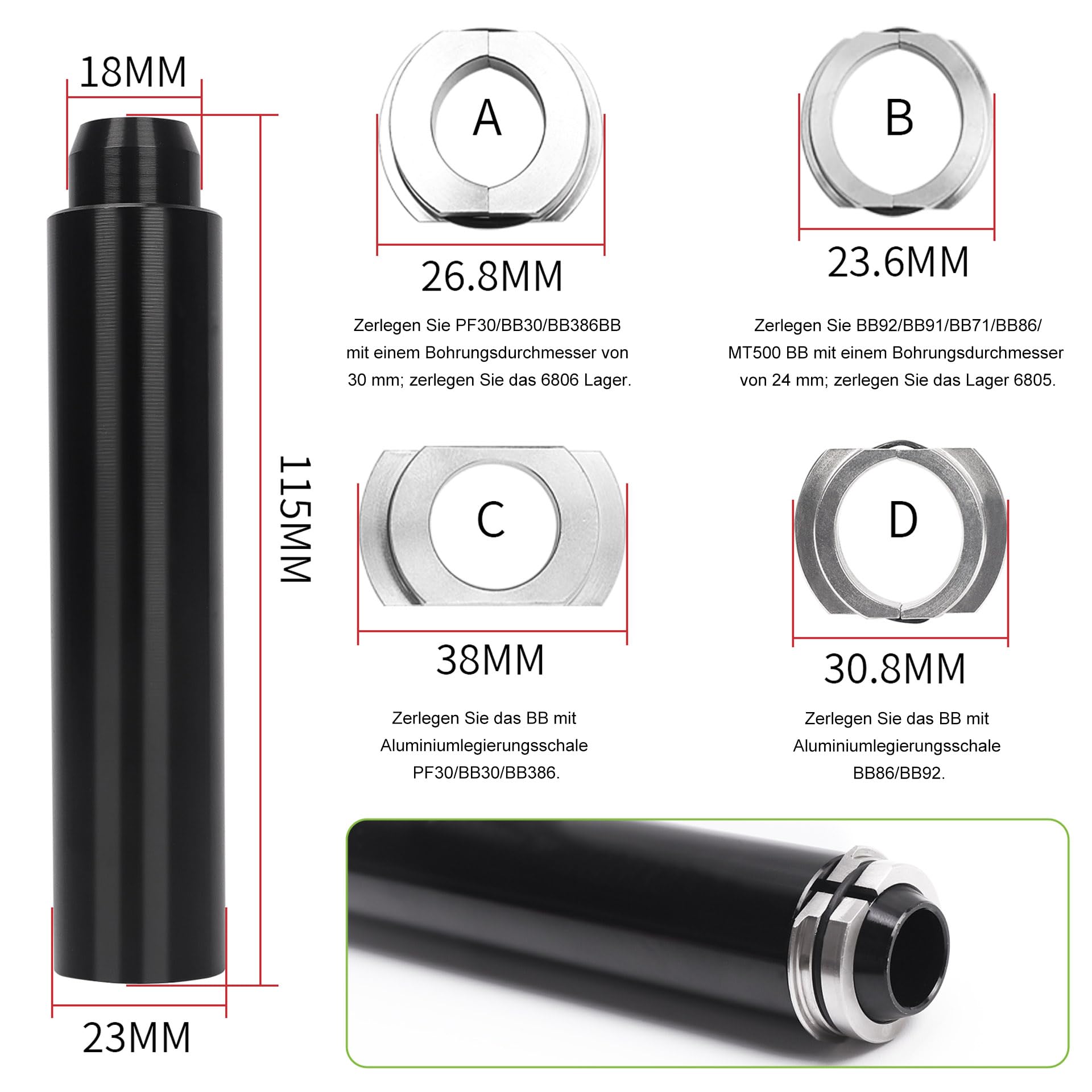 Mimoke Fahrrad Unterseite Kit zum Installieren und Entfernen der Halterung Professionelles Werkzeug für Innenlager BB86 BB30 BB91 BB92 PF30