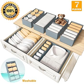 Drawer Organizer Clothes Bra Organizer Underwear Organizer Dresser Dividers Organizers Washable Foldable Closet Home Organization And Storage Bins For Bedroom Sock Scarf Belt Baby Clothing - Set of 7