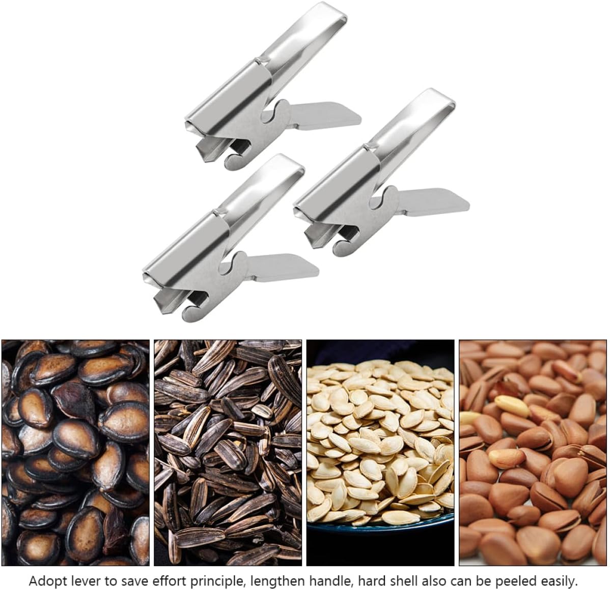 3Pcs Steel Nut Sheller with Lever, Portable Stainless Steel