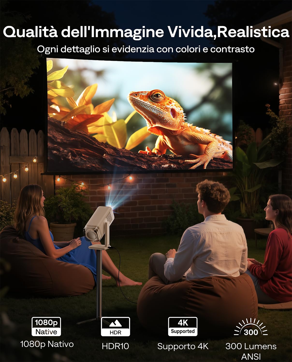 Aurzen Boom Air Mini Proiettore Portatile con Google TV&NetfIix, Supporto 4K, Ricaricabile via USB-C, Video Proiettore da Esterno con Dolby Audio, WiFi & Bluetooth, Autofocus TOF, Bianco Crema