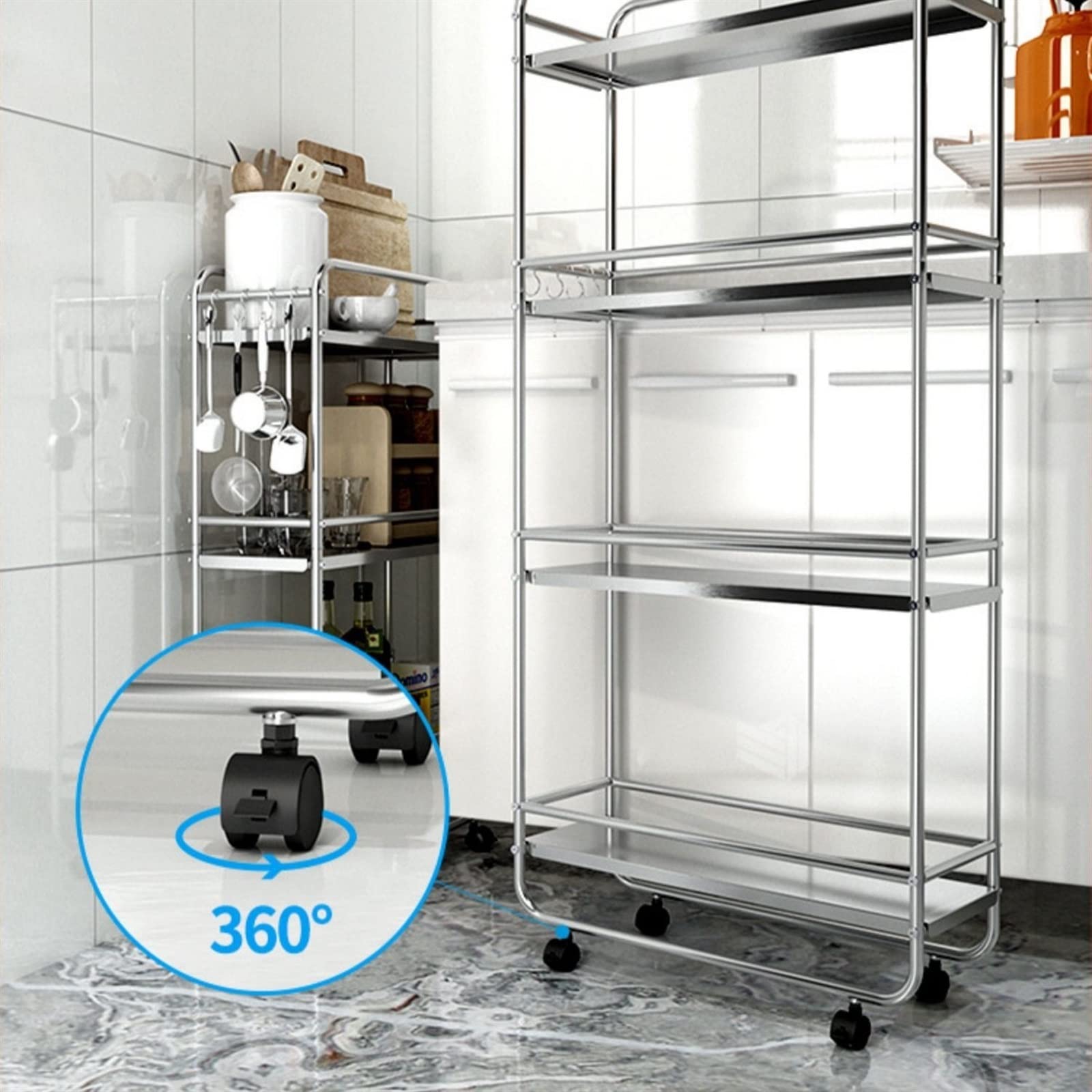 Carro de Almacenamiento de Acero Inoxidable, Carro de Servicio con Estante rodante de 3 Niveles for baño de Cocina de Almacenamiento Estrecho