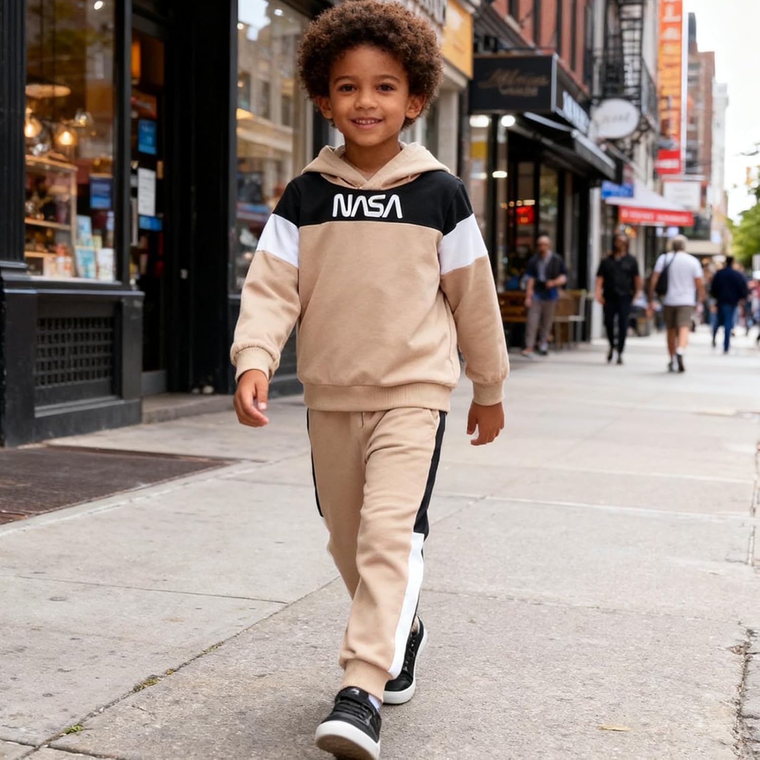 2-6T Toddler Baby Boy Clothes Long Sleeve Hooded Pullover Colorblock Sweatshirt + Pants 2pcs Fall Winter Outfit Set - Image 2