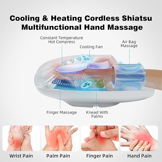 Hand Massager with Heat and Compression & Kneading Massage for Arthritis Carpal Tunnel Pain Relief, Cordless Hand Massager with 6 Modes & 6 Intensities Birthday Gifts for Women Men