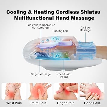 Hand Massager with Heat and Compression & Kneading Massage for Arthritis Carpal Tunnel Pain Relief, Cordless Hand Massager with 6 Modes & 6 Intensities Birthday Gifts for Women Men