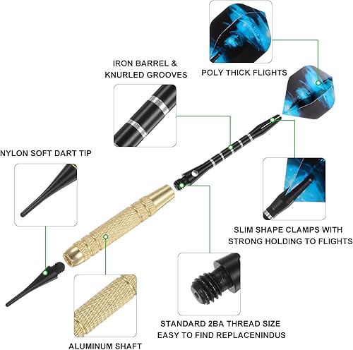 Miniatura 3 de PATIKIL Juego de dardos de punta suave, punta de plástico, 12 unidades de 0.63 oz con 60 puntas de dardos de plástico adicionales, 21 vuelos de